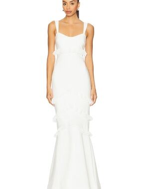 Likely White Ruffle-Trim Mermaid Maxi Dress
